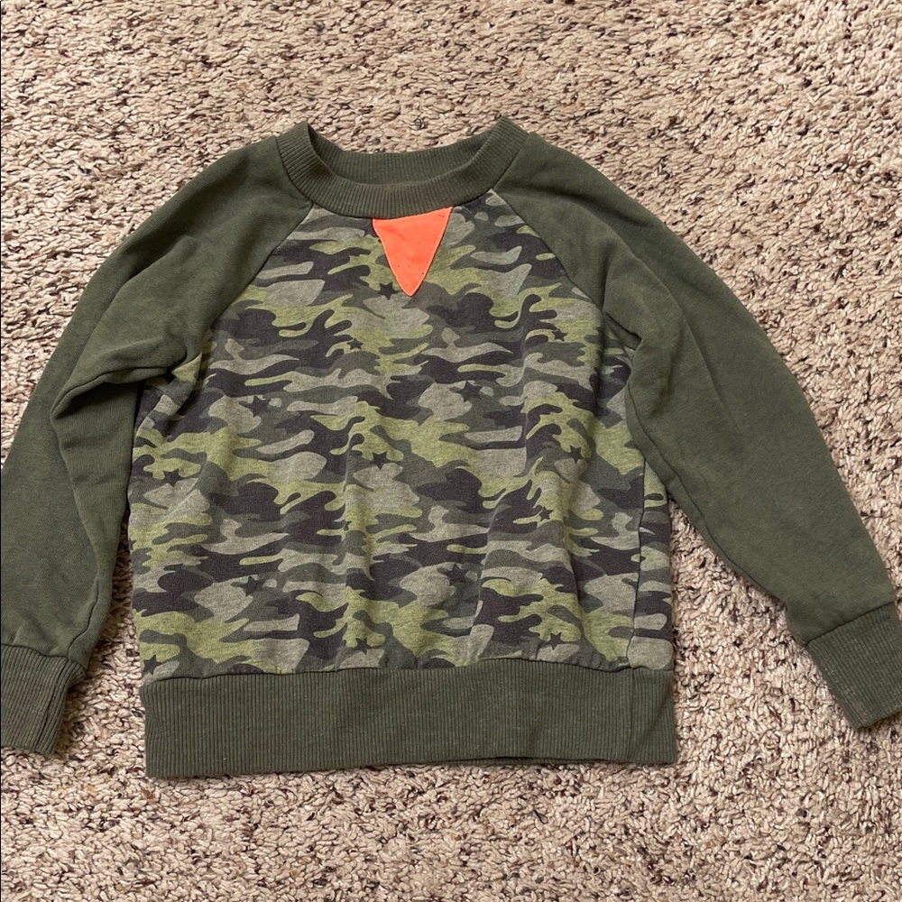 Miki Miette Camouflage Sweatshirt with Orange Accent